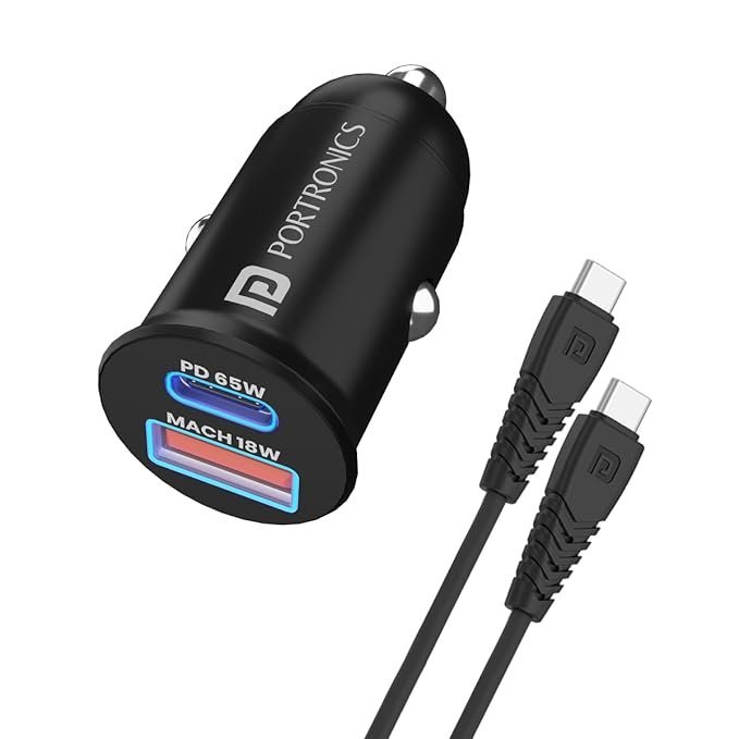 Portronics Car Power 65W Fast Charger for Phones & Laptops