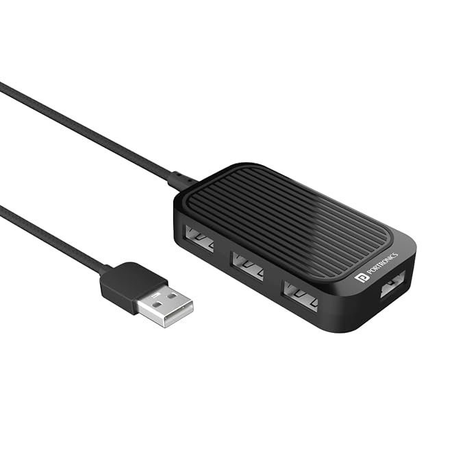 Portronics Mport 4D USB Hub (4-in-1) - 480 Mbps Transfer Speed (Black)