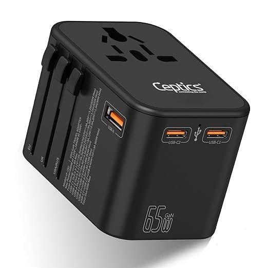 Ceptics 65W Universal Travel Adapter | 4-in-1 Charger with USB-C for Laptop/MacBook