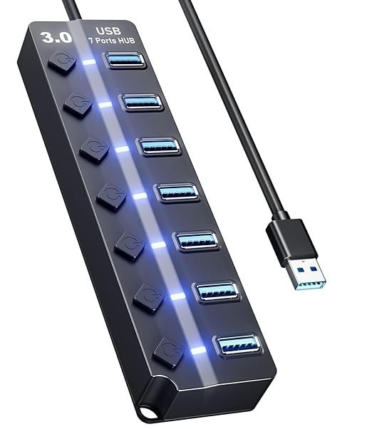 ZORBES 7-Port USB 3.0 Hub with Individual Switches