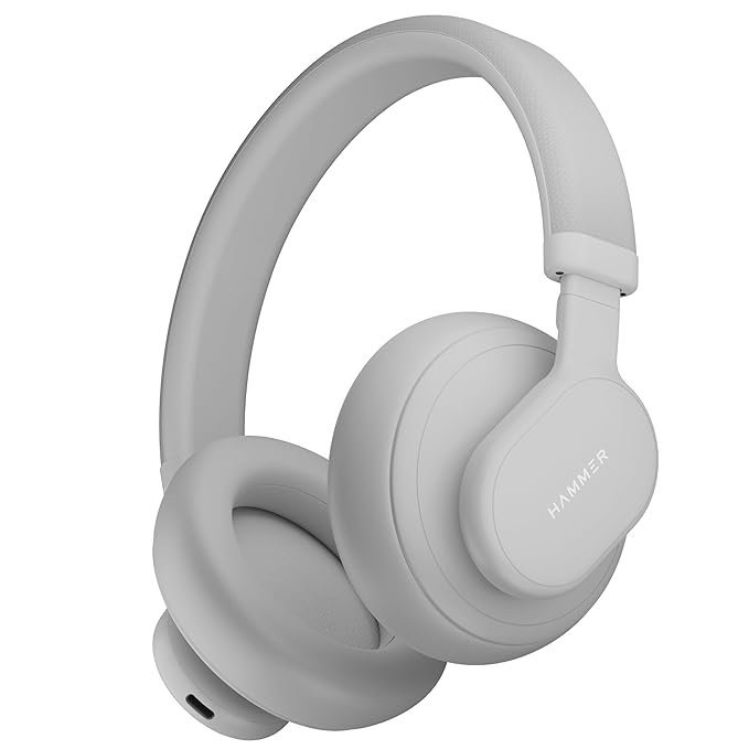 HAMMER Bash Max Wireless Bluetooth Headphones - Deep Bass & 40H Playtime (Cool Grey)