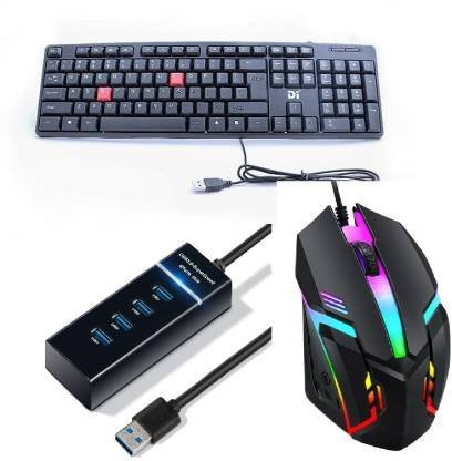 Keyboard, RGB Mouse, & 4-Port USB 3.0 Hub Combo Set